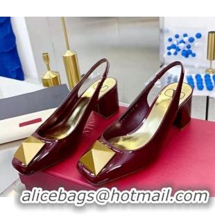 Good Looking Valentino One Stud Patent Leather Slingback Pumps 6cm Burgundy 331001