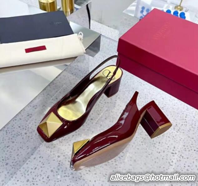Good Looking Valentino One Stud Patent Leather Slingback Pumps 6cm Burgundy 331001