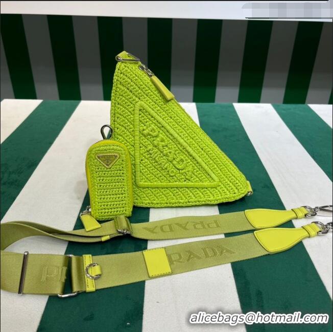 Super Quality Prada Raffia Triangle Shoulder Bag 1BH190 Citron Green