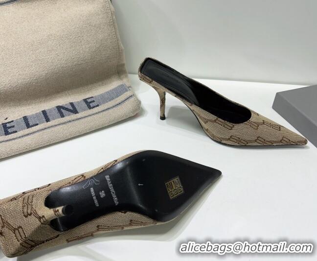 Sophisticated Balenciaga Square Knife BB Mules 8.5cm in Beige and Brown BB Monogram Jacquard 331045