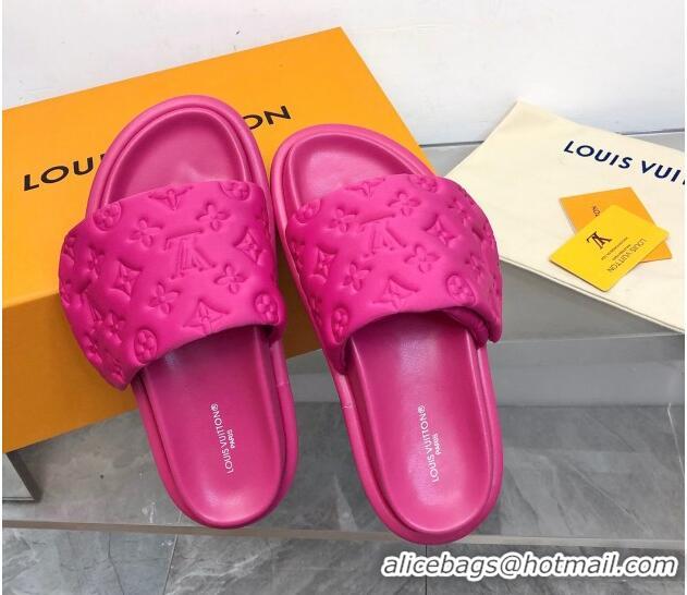 Low Cost Louis Vuitton Pool Pillow Comfort Slide Sandals in Monogram Leather Dark Pink 110272