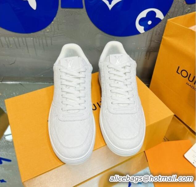 Best Grade Louis Vuitton Men's Rivoli Sneakers in Mini Monogram Embossed Leather All White 12261131