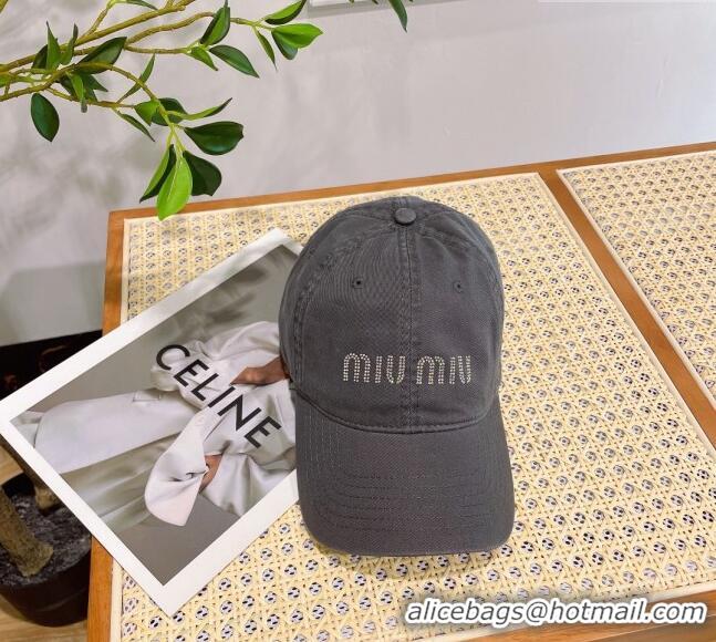 Cheap Price Miu Miu Canvas Baseball hat with Crystals 0407 Grey 2023