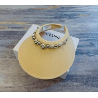 Top Quality Celine Visor Straw Hat with Metal Ball and Pearls CE0821 Yellow 2023