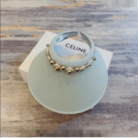 Cheapest Celine Visor Straw Hat with Metal Ball and Pearls CE0821 Light Grey 2023