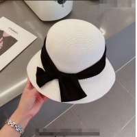 Well Crafted Celine Straw Bucket Hat with Pearls and Bow 030829 White 2023