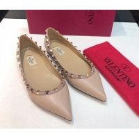 Top Grade Valentino Rockstud Lambskin Flat Ballerinas Nude 330100