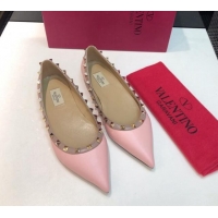 Perfect Valentino Rockstud Lambskin Flat Ballerinas Pink 330102