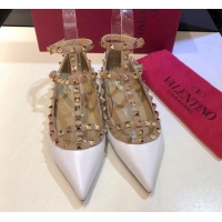 Good Looking Valentino Rockstud Lambskin Ballerinas with Double Straps White 330107
