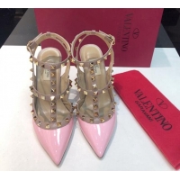 Top Grade Valentino Rockstud Patent Leather High Heel Pumps 9.5cm with Double Straps Light Pink 330132