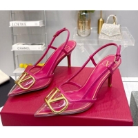Stylish Valentino VLogo Slingback Pumps 7.5cm in PVC and Dark Pink Leather 403013