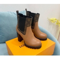 Discount Louis Vuitton Star Trail Ankle Boots 9.5cm in Leather and Monogram Canvas Tan Brown 110228
