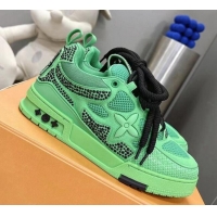 Sophisticated Louis Vuitton Trainer Sneakers in Suede and Mesh with Crystal-Dots Charm Green 113041