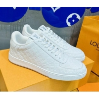 Best Grade Louis Vuitton Men's Rivoli Sneakers in Mini Monogram Embossed Leather All White 12261131
