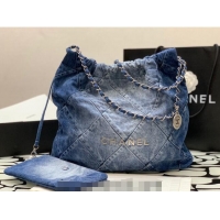 Good Taste Chanel 22 Denim Shopping Bag AS3261 Dark Blue/Blue 2023