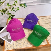 New Design Miu Miu Canvas Baseball hat with Crystals 0407 Purple 2023