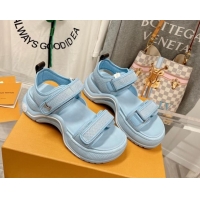 Hot Style Louis Vuitton LV Archlight Flat Sandals in Mesh and Leather Light Blue 022444