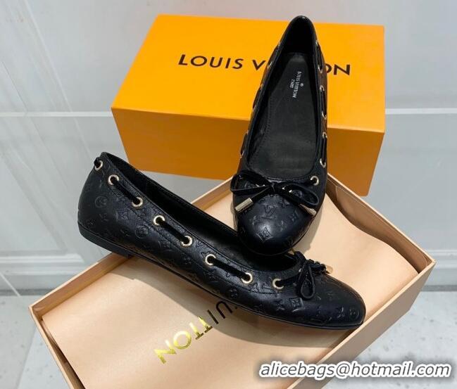 Shop Duplicate Louis Vuitton Monogram Leather Ballerinas with Bow Black 0407121