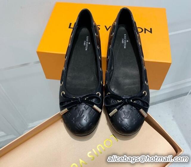 Shop Duplicate Louis Vuitton Monogram Leather Ballerinas with Bow Black 0407121