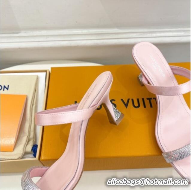 Hot Style Louis Vuitton Sparkle Heel Slide Sandals 6.5cm in Satin Light Pink 427072