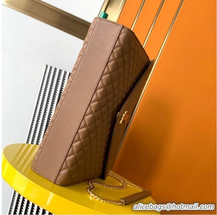 Inexpensive SAINT LAUREN ENVELOPE LARGE BAG IN MIX MATELASSE GRAIN DE POUDRE EMBOSSED LEATHER 600166 brown