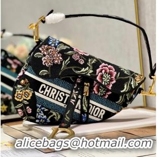 Low Cost DIOR SADDLE BAG black Multicolor Dior Petites Fleurs Embroidery M0446CE