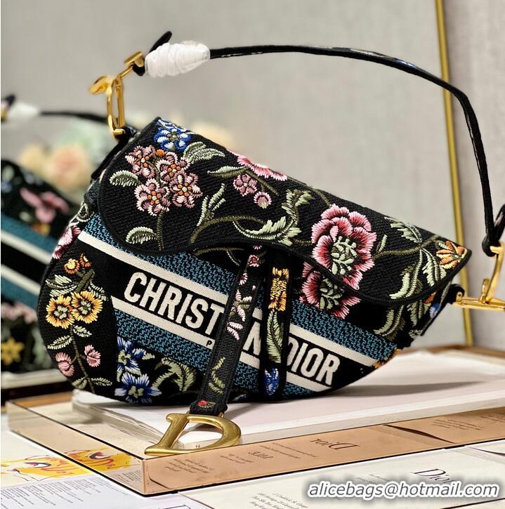 Low Cost DIOR SADDLE BAG black Multicolor Dior Petites Fleurs Embroidery M0446CE