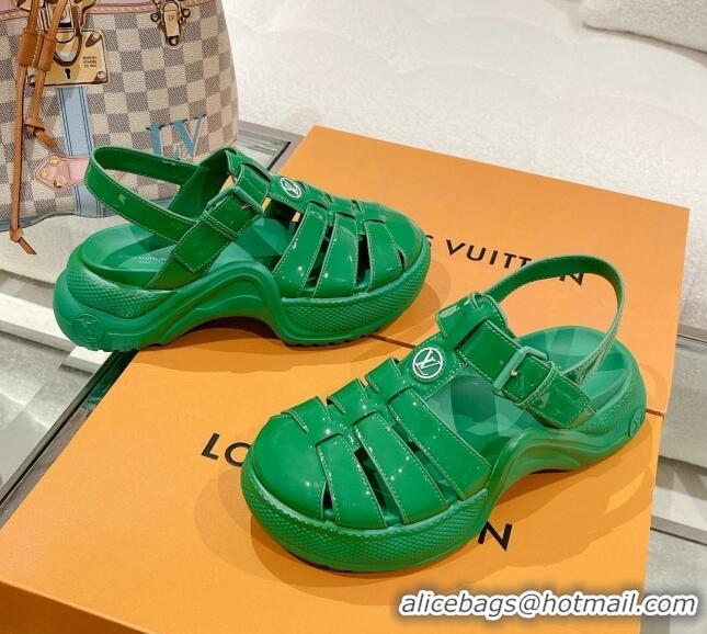Sophisticated Louis Vuitton LV Archlight Sandals in Vert Green Patent Leather 427124
