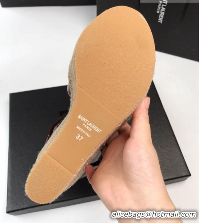 Classic Hot Saint Laurent Patent Leather Wedge Sandals 11cm Apricot 101403