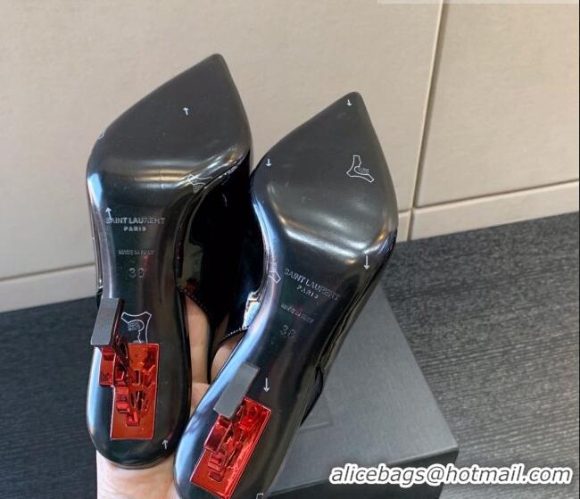 Shop Duplicate Saint Laurent Patent Leather YSL High Heel Slingback Pumps 8.5cm Black/Red 122860
