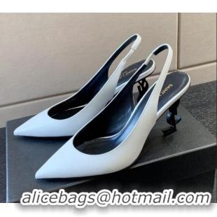 Sumptuous Saint Laurent Calfskin YSL High Heel Slingback Pumps 8.5cm White/Black 122863
