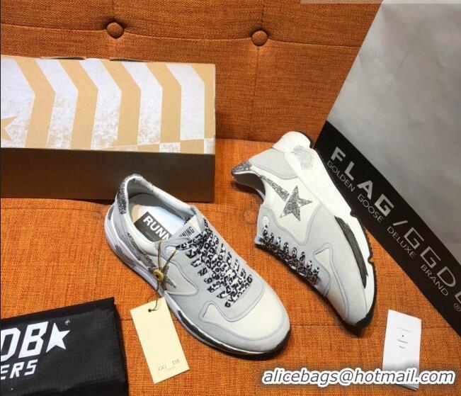 ​Best Price Golden Goose Running Sole Sneakers in Nylon and Suede with Glitters Silver Star G0159 White/Light Grey 2022