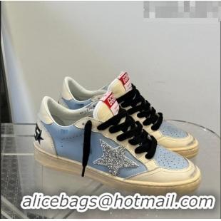 Good Looking Golden Goose Women’s Ball Star LAB Sneakers in smoky light-blue leather with Crystals 0107 2023