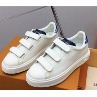 Top Grade Louis Vuitton Time Out Sneaker in Calf Leather with Velcro Straps White/Blue 022898