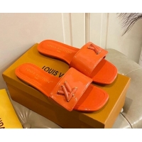 Good Product Louis Vuitton Shake Flat Slide Sandals in Orange Patent Leather with LV Twist 030319