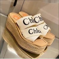 Fashion Discount Chloe Logo Canvas Strap Platform Sandals 3009 White