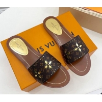 Duplicate Louis Vuitton Flat Slide Sandals Monogram Canvas/Gold 322020