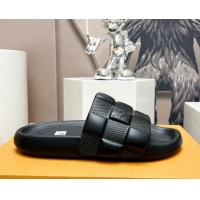 Popular Style Louis Vuitton Waterfront Flat Slide Sandals in Maxi Damier Rubber Black 322038