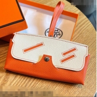 Fashion Hermes Wink Grined Leather Glasses Case HE2354 White/Orange 2022