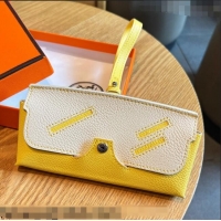 Inexpensive Hermes Wink Grined Leather Glasses Case HE2354 White/Yellow 2022