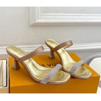 Classic Hot Louis Vuitton Sparkle Heel Slide Sandals 6.5cm in Satin Brown 427073