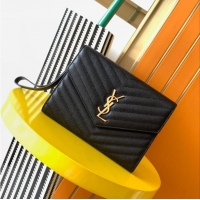 Promotional Yves Saint Laurent MONOGRAM CLUTCH IN QUILTED GRAIN DE POUDRE EMBOSSED LEATHER A617662 black