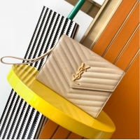 Promotional Yves Saint Laurent MONOGRAM CLUTCH IN QUILTED GRAIN DE POUDRE EMBOSSED LEATHER A617662 apricot