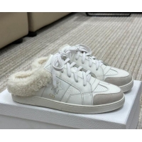 Discount Dior Calfskin and Shearling Star Open Back Sneakers White 120192