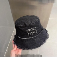 Famous Brand Miu Miu Denim Bucket Hat with Fringe 0512 Black 2023