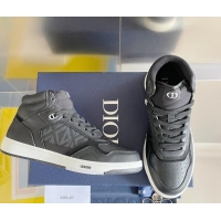 Unique Style Dior B27 High-Top Sneakers in Oblique Galaxy Leather and Calfskin Black/Grey 122342