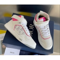 Luxurious Dior B27 High-Top Sneakers with Buckle in Calfskin White/Pink 1226112