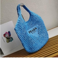 Famous Brand Prada Crochet tote bag 1BG424 light blue