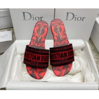 Good Quality Dior Dway Flat Slides in Black and Red Cotton with Dior Bandana Embroidery 022307
