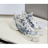Sumptuous Dior D-Connect Sneakers in Toile de Jouy Technical Fabric White/Blue 0329017